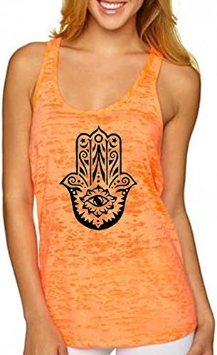Yoga Tank Top - Burnout Racerback - Hamsa Design (Medium, Orange)