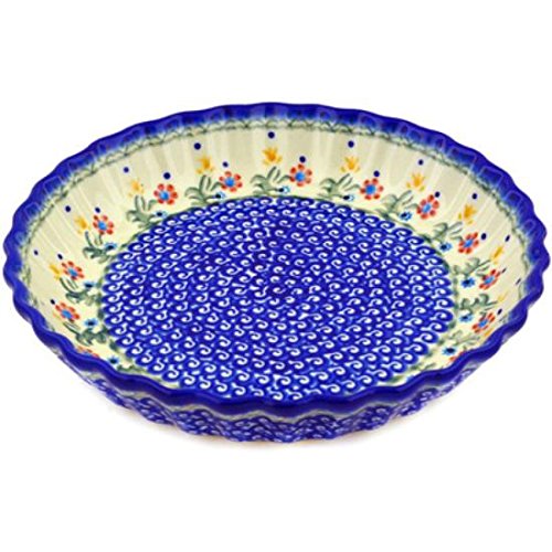 Ceramika Bona H0478C Polish Pottery Ceramic Fluted Pie Dish Hand Painted, 10-Inch