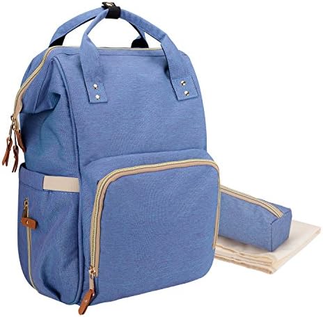 LNGLAT Diaper Bag Multi-Function Waterproof Large Baby Diaper Bag Backpack Durable Stylish Unisex Travel Knapsack with Insulated Pockets, Changing Pad, Insulated Bottle Pocket - Denim Blue