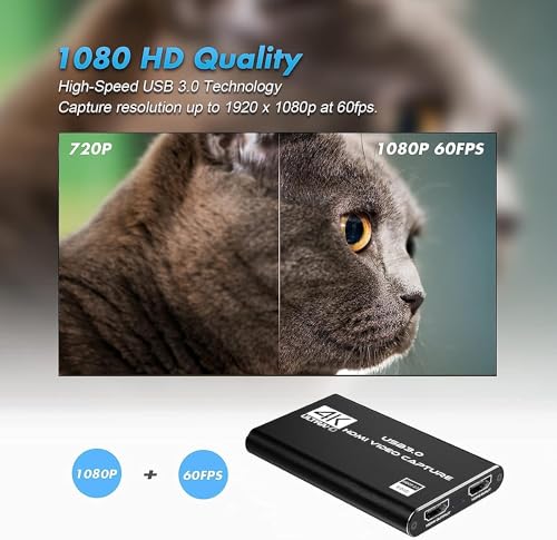VIXLW 4K HDMI Video Capture Card, USB3.0 1080P 60FPS Video Recorder, Nintendo Switch Capture Card for Streaming Gaming and Broadcasting, Xbox Series X/S, Xbox One X/S, PS4, PS5, OBS, Camera, PC