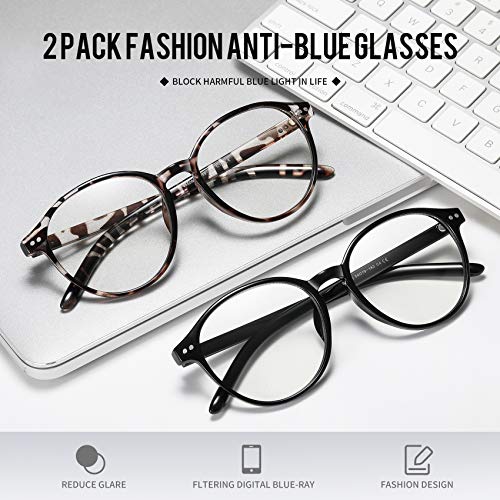 STORYCOAST Blue Light Blocking Glasses 2 Pack,Retro Round Frame