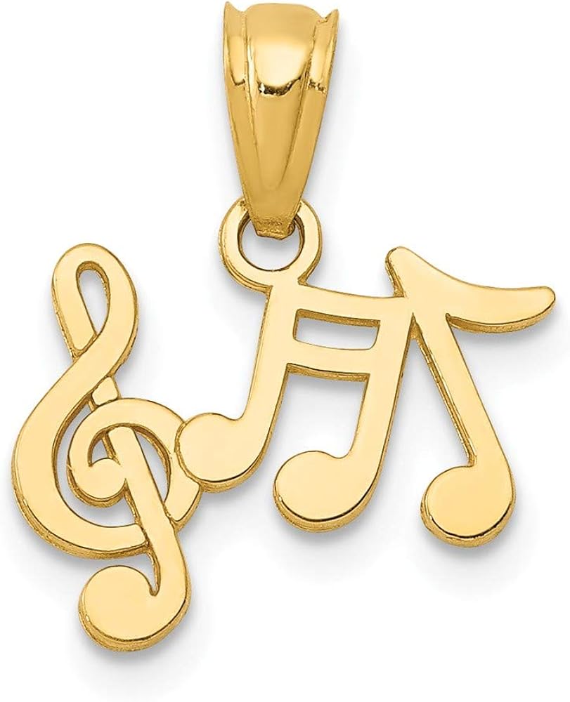 14k Yellow Gold Music Notes Pendant Charm Necklace Musical