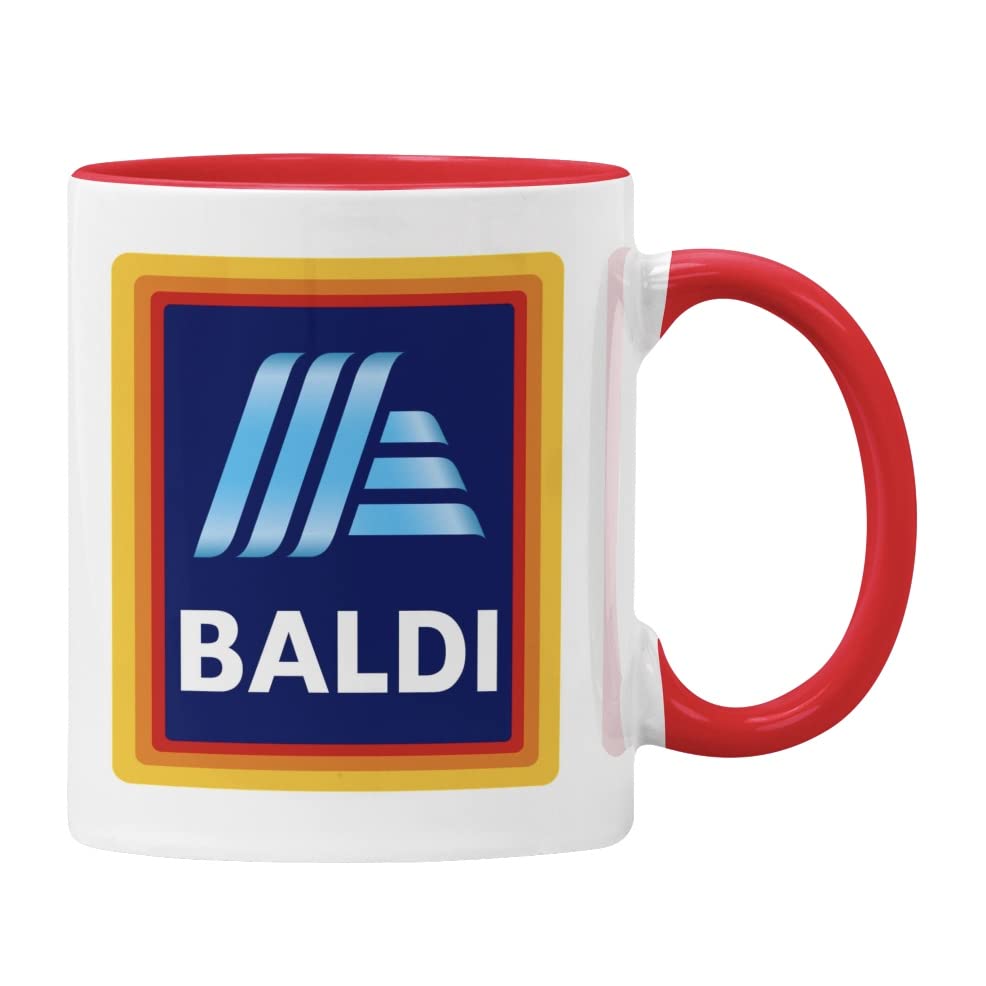 Plumfoolery Baldi Mug Funny Gift for Him Bald Oldi Cheeky Birthday Logo Type (Red)