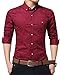 YTD Mens 100% Cotton Casual Slim Fit Long Sleeve Button Down Printed Dress Shirts (US Large, P-Wine Red)
