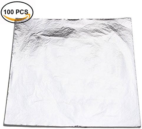 100 Sheets 6.3 Inches Coppery Leaf and Silver Leaf Foil Paper for Arts, Gilding Crafting, Decoration, Crafts Decoration DIY (Silver)