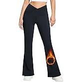 baleaf Women's Fleece Lined Pants Winter Thermal Warm Flare Leggings Crossover Yoga Pants Bell Bottom with Pockets