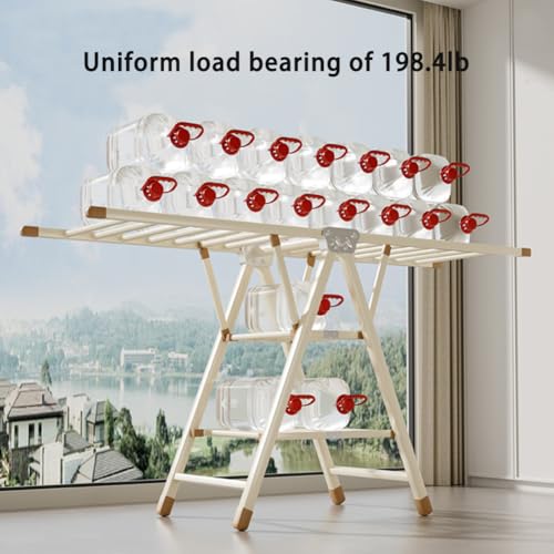 Zucng Large Folding Clothes Dryer Clothes Drying Rack, Metal Laundry Drying Rack Free-Standing Drying Rack Clothing for Indoor Outdoor Windproof 3 Tier, Cream