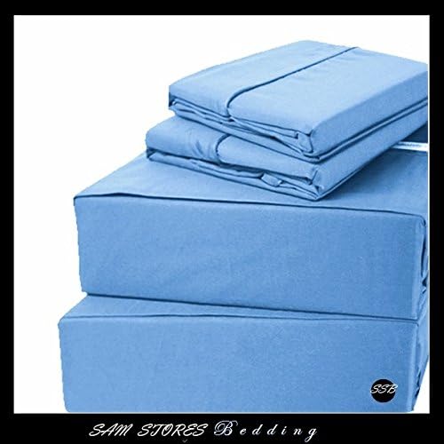 Luxurious 100% Egyptian Cotton 600TC Super Single Size Unattached Waterbed Sheet Set Solid Blue