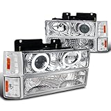 GMC C10 C/K Yukon Suburban Halo LED Chrome Projector Headlights+Corner Bumper