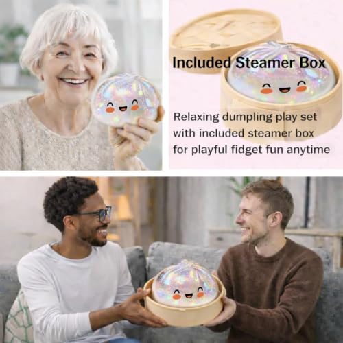 Glitter Dumpling,Large Dumplings Squishy,Mega Rainbow Dumpling Stress Relief Fidget Toy (1, White)