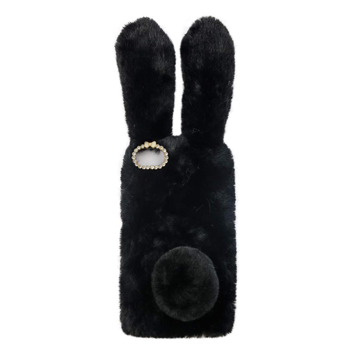 Black Plush Bunny Furry Phone Case for SE 2020/7/8, Cute Stuffed Animal Plush Fluffy Case for girl, Soft cozy faux protective Cover for 7/8/SE 2 New
