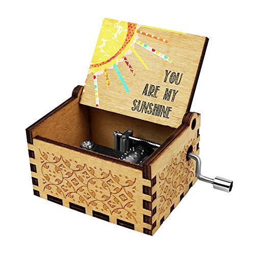 Officygnet You are My Sunshine Wood Music Box for Wife/Daughter/Son - Laser Engraved Vintage Wooden Hand Crank Gifts for Birthday/Christmas/Anniversary/Wedding/Valentine/Mother's Day - Thumbnail 7