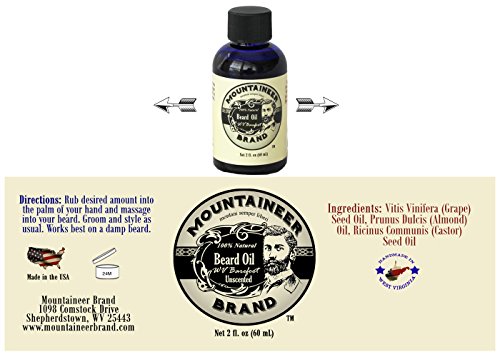 Beard Oil by Mountaineer Brand, Barefoot/UNSCENTED: Beard Conditioning Oil, 2 Ounce bottle