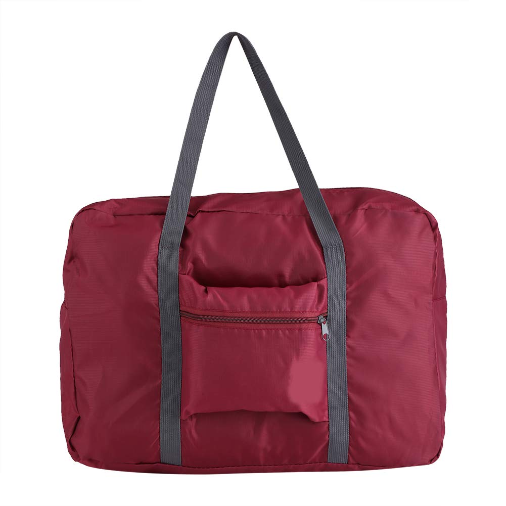 Large Foldable Make Duffle Bag Travel Luggage Storage Bag Lightweight Organiser for Women Weekend Travel Camping Overnight Shopping Bag (Wine Red)