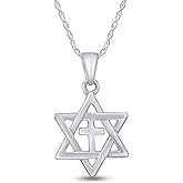 AFFY Jewish Star of David with Cross Pendant Necklace, 14K Gold Over Sterling Silver Christian Interfaith Jewelry Gift for Women with 18" Chain