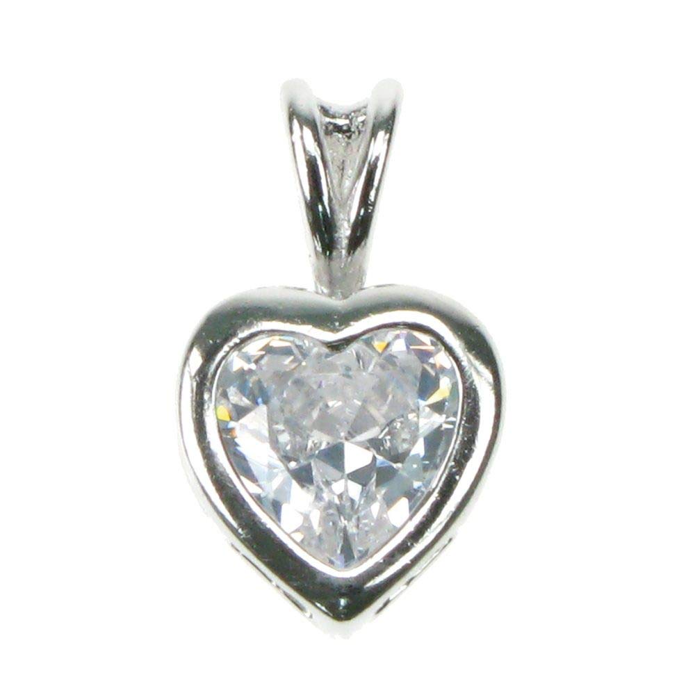 Crystal Cubic Zirconia Solid Heart - 925 Sterling Silver - Pendant with 18" Chain - Gift Boxed