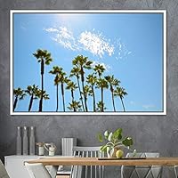 Framed Canvas Wall Art Palm Tree Colorful Cool Group Multicolor Photography Places Realism - 16x24 inches