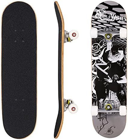 31" Pro Skateboard 8.0 Full Size Double Kick Concave Skate Board for Adult Teens Kids Age 5 Up