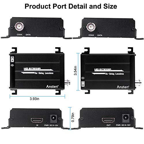 HDMI Over Coax Extender,Ansten HDMI Transmitter and Receiver Support 1080P Full HD HDMI Signal Lossless No Delay, Up to 300m/984FT HDMI Extender Via Coaxial Cable with BNC Port and F Connector