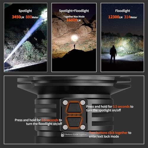 NICRON B400 High Lumens 16000LM,Super Bright LED rechargeable Flashlight,Type C Charged, Long run time, IPX8 Waterproof, Long Range 880meters,for Emergencies, Camping, Industry