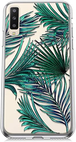 Qjuegad Compatible for Samsung Galaxy A50 Case Clear Thin Slim Fit with Stylish Silicone Bumper Shockproof Phone Cover Flower Pattern Soft Flexible Protective Case, Banana Leaf