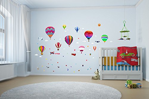 Lemostaar Hot Air Balloons Wall Decals Stickers: Pre-Cut Decorative Vinyl Peel and Stick Classroom Decorations Wall Art Mural for Children's Bedroom, Baby Nursery and Playroom - Thumbnail 4