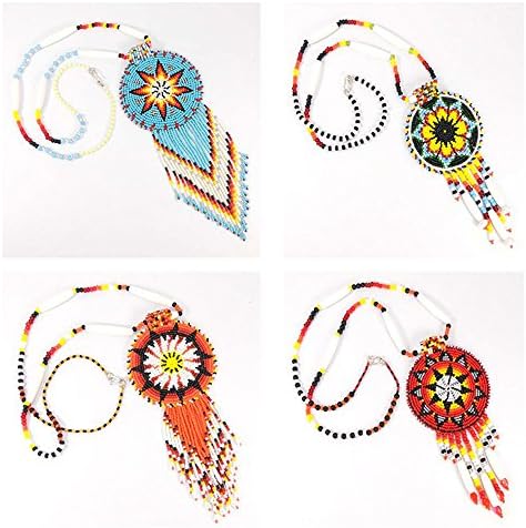 HOLIDAY SHOPPING MULTICOLOR SEED BEADED HANDMADE MEDALLION BEADWORK NECKLACE WHOLESALE LOT 4 S/51