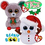 TY Beanie Boos Scoop (Snowman) & Mac (Mouse) Holiday (Christmas) Gift Set Bundle - 2 Pack