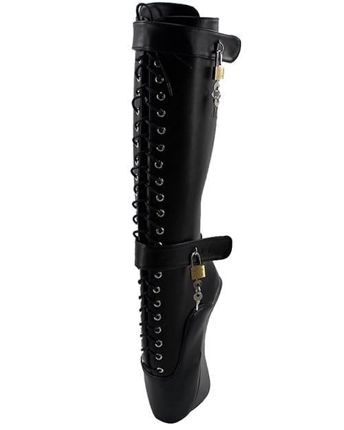 WONDERHEEL Damen Padlocks Langschaft Ballett Stiefel