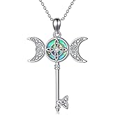 UCADRIT Hecate Necklace Sterling Silver Hekate Necklace Triple Moon Goddess Pagan Jewelry Gifts for Women