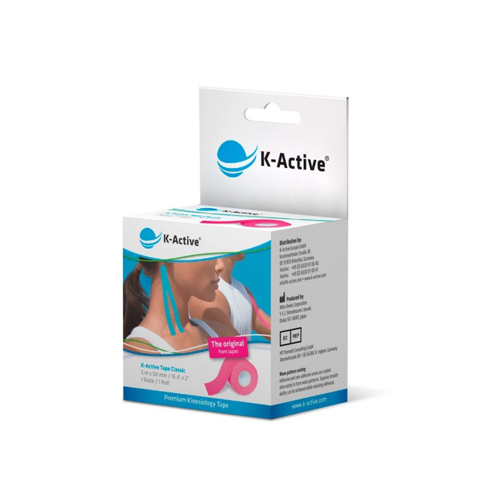 K-Active Kinesiology Tape Classic PINK, water repellent and hypoallergenic, 50 mm x 5 m, 1 box set