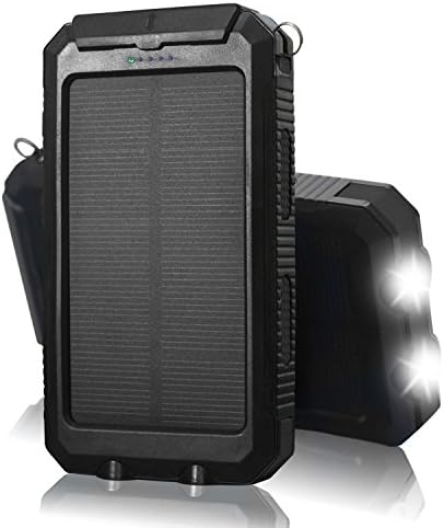 Solar Charger Solar Power Bank QueenAcc 10000mAh Solar Phone Charger Water/Shock/Dust proof with LED Flashlight Dual USB Port Battery Charger for Portable for Smart phone and Other USB Devices.(Black)