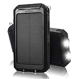 Solar Charger,QueenAcc 10000mAh Portable Solar Power Bank,Waterproof/Shockproof/Dustproof Solar Phone Charger with LED Flashlight,Dual USB Port Battery Charger for iPhone,Samsung and More.(Black)
