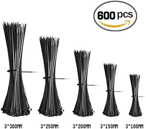 Black Nylon Cable Zip Ties, 600 Pieces Adjustable wire ties