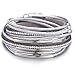 Silver Multilayer Leather Wrap Bracelet Handmade Crystal Cuff Bangle Alloy Magnet Buckle Bracelets for Women,Girls Gift