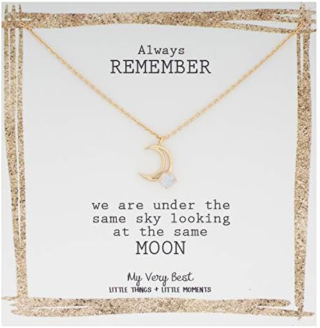 My Very Best Delicate Line Crescent Moon Pendant with Simulated Opal Stone Necklace