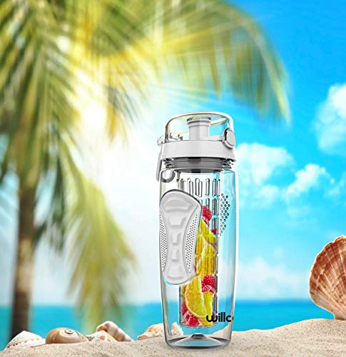 willceal Fruit Infuser Water Bottle 32oz Durable, Large - BPA Free Tritan, Flip Lid, Leak Proof Design - Sports, Camping (White) - Thumbnail 5