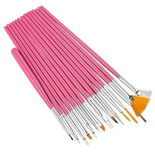 15Pcs Nail Art Design Painting Drawing Brushes - Garrelett Nail Art Design Painting Tools Polish Pen Brush Set for UV Gel DIY Decorations (Pink)