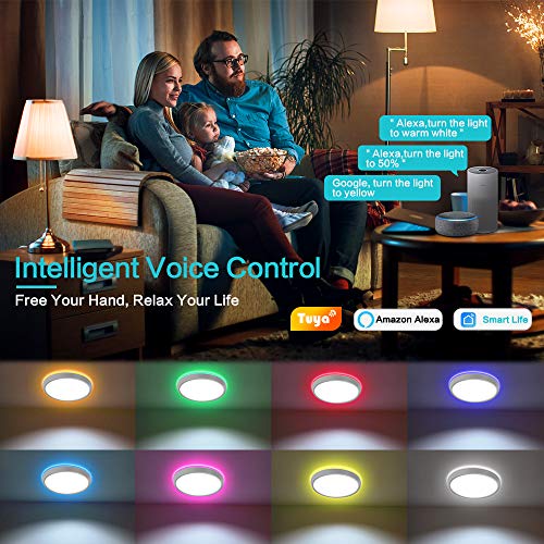 HueLiv Smart Ceiling Light Fixtures, Flush Mount Lights Wi-Fi LED RGBW Compatible with Alexa & Google Home Dimmable for… - Image 3