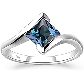 LUO 925 Sterling Silver Princess Cut Square Shape Gemstone Ring for Women,Semi Bezel Set 6x6mm Solitaire Bypass Gemstone Engagement, Anniversary Ring