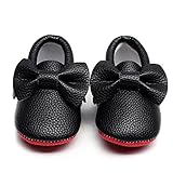 HONGTEYA Red Bottoms Shoes- PU Leather Newborn Baby Shoes Girl Boy Moccasins Bebe Fringe Soft Red Soled Non-Slip Crib Shoe (10.5cm 0-3 Months 4.13inch, Bow-Black)
