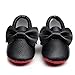 HONGTEYA Red Bottoms Shoes- PU Leather Newborn Baby Shoes Girl Boy Moccasins Bebe Fringe Soft Red Soled Non-Slip Crib Shoe (10.5cm 0-3 Months 4.13inch, Bow-Black)