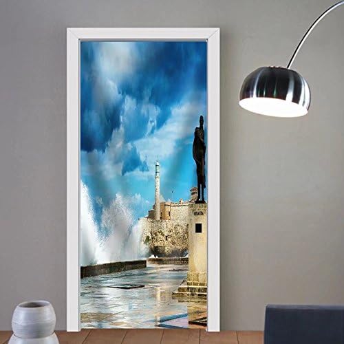 Niasjnfu Chen custom made 3d door stickers the Castle of El Morro in Old Havana Among Huge Sea Waves Fabric Home Decor For Room Decor 30x79
