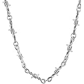 YKYLHSYXR White Gold Thorns Chain Link Necklace for Men, 20inches Unisex Gothic Punk Hip hops Necklace, Metal Barbed Wire Personality Necklace Disco Jewelry