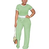 HTD Womens 2 Piece Outfits Casual Sweatsuits Set Short Sleeve Matching Sets Tracksuit