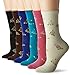 Women's Socks - Ladies Value 6-Pack Crew Socks, Argyle, Nordic, Stripe, Flower