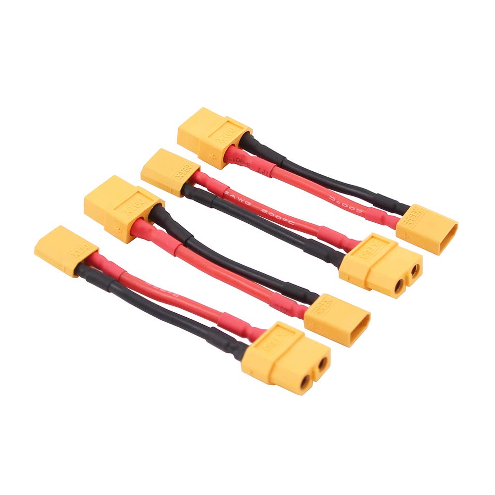 BDHI 4pcs Male XT30 to Female XT60 / XT-60 Connector Adapter with 16awg 5cm Wire(BDHI-91)