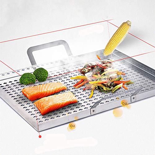 Grill Pan Grill Topper Vegetable Grill Basket, Stainless Steel Vegetable Grilling Accessories for Grilling Veggie, Fish, Meat, Shrimp.and Charcoal or Gas Grills (15.7 inch) - Thumbnail 3
