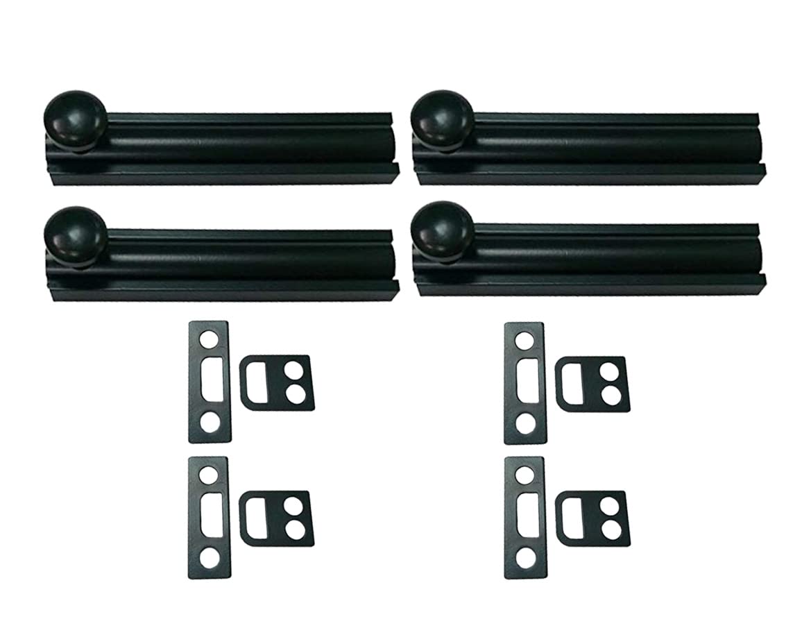 QCAA Solid Brass Surface Bolt, 2", Matte Black, 4 Pack, Made in Taiwan