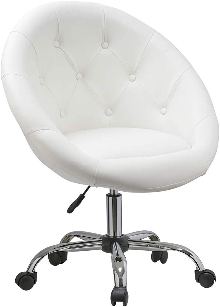 Amazon Com Duhome Modern Home Office Chair Desk Chair Task Computer Chair With Wheels Swivel Chair Vanity Chair Makeup Chair Height Adjustable Chairs Pu Leather With Wheels And Metal Base White Kitchen